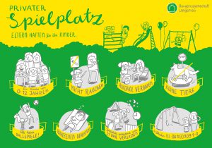 Spielplatz Schild illustriert Baugenossenschaft