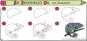 So zeichnest du ein Chamäleon Zeichenschule Schritt für Schrit