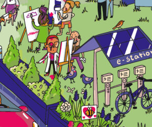 Park mit ebike-Ladestation und Malerei