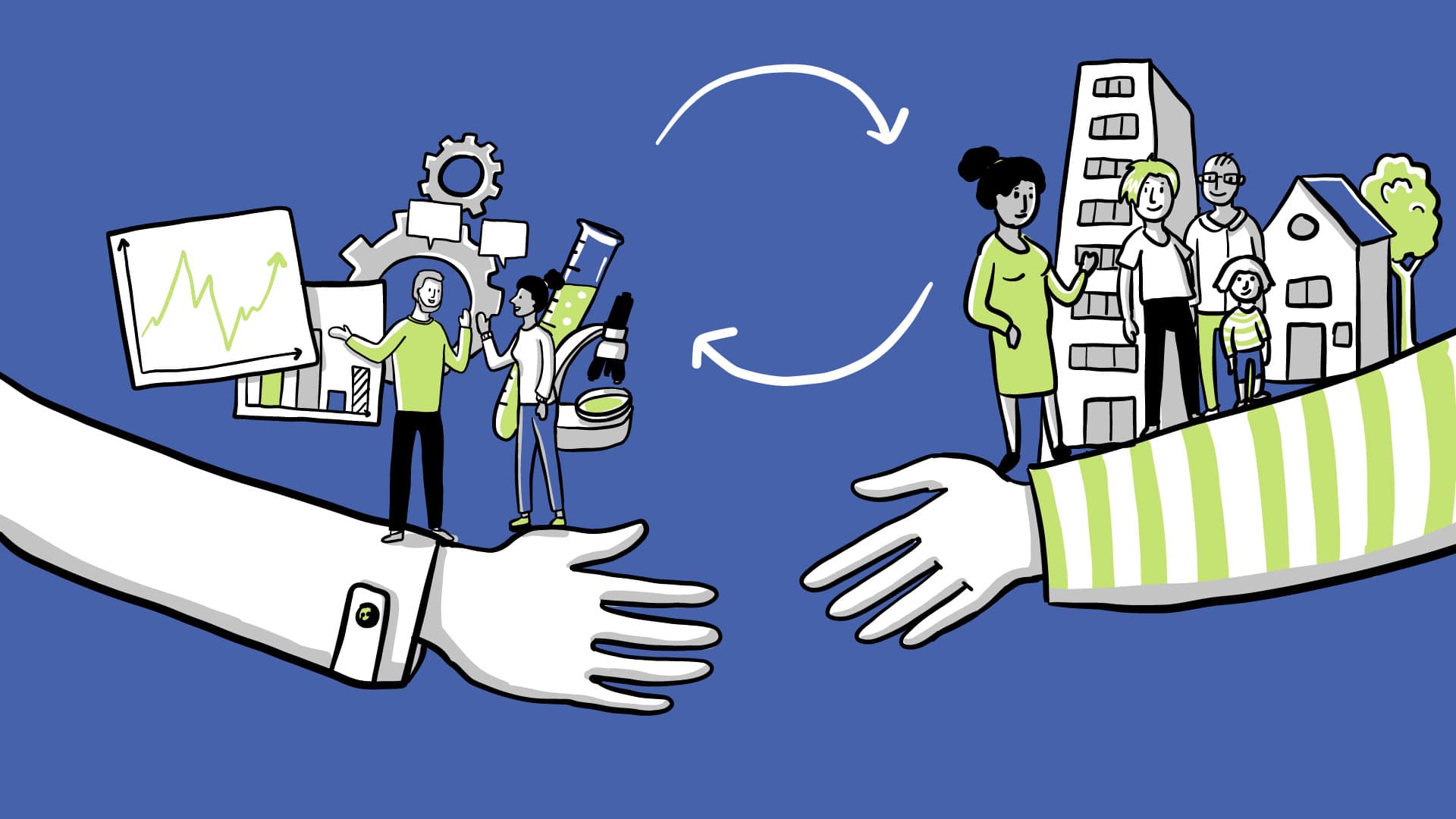 Illustration, die das Verhältnis zwischen Wissenschaft und Öffentlichkeit zeigt