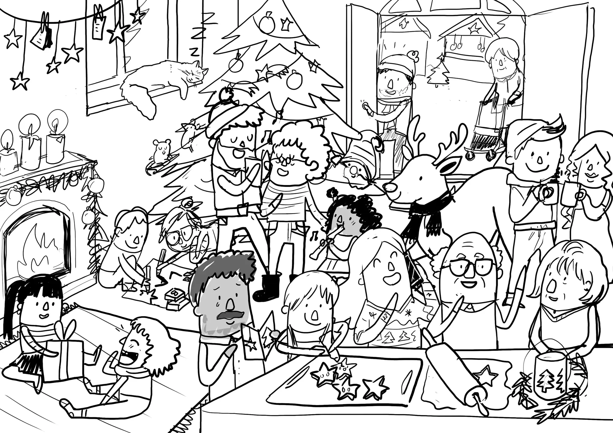 Skizze Entwurf Wimmelbild Illustration Weihnachten für Netzwerkstelle Demenz Skizze Entwurf Wimmelbild Illustration Weihnachten für Netzwerkstelle Demenz